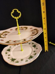 Mismatched 2 Tiered Serving Dessert Tray Stand Duchess Ivy & Queens Bone China