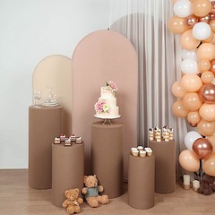 5 TAUPE Fitted Spandex Cylinder Display STAND COVERS Set Party Decorations