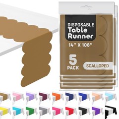 Gold Plastic Disposable Table Runner. 5 Pack 14 x 108 inch. ScallopTable Runn…