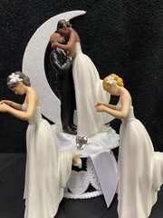 Beard Face Bald African-American Groom Wedding Cake Topper White or Black Bride