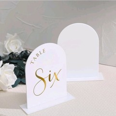 10 DIY White Arch BLANK Wedding Table Signs W/ Stands, 5×7 Acrylic Blank Signs