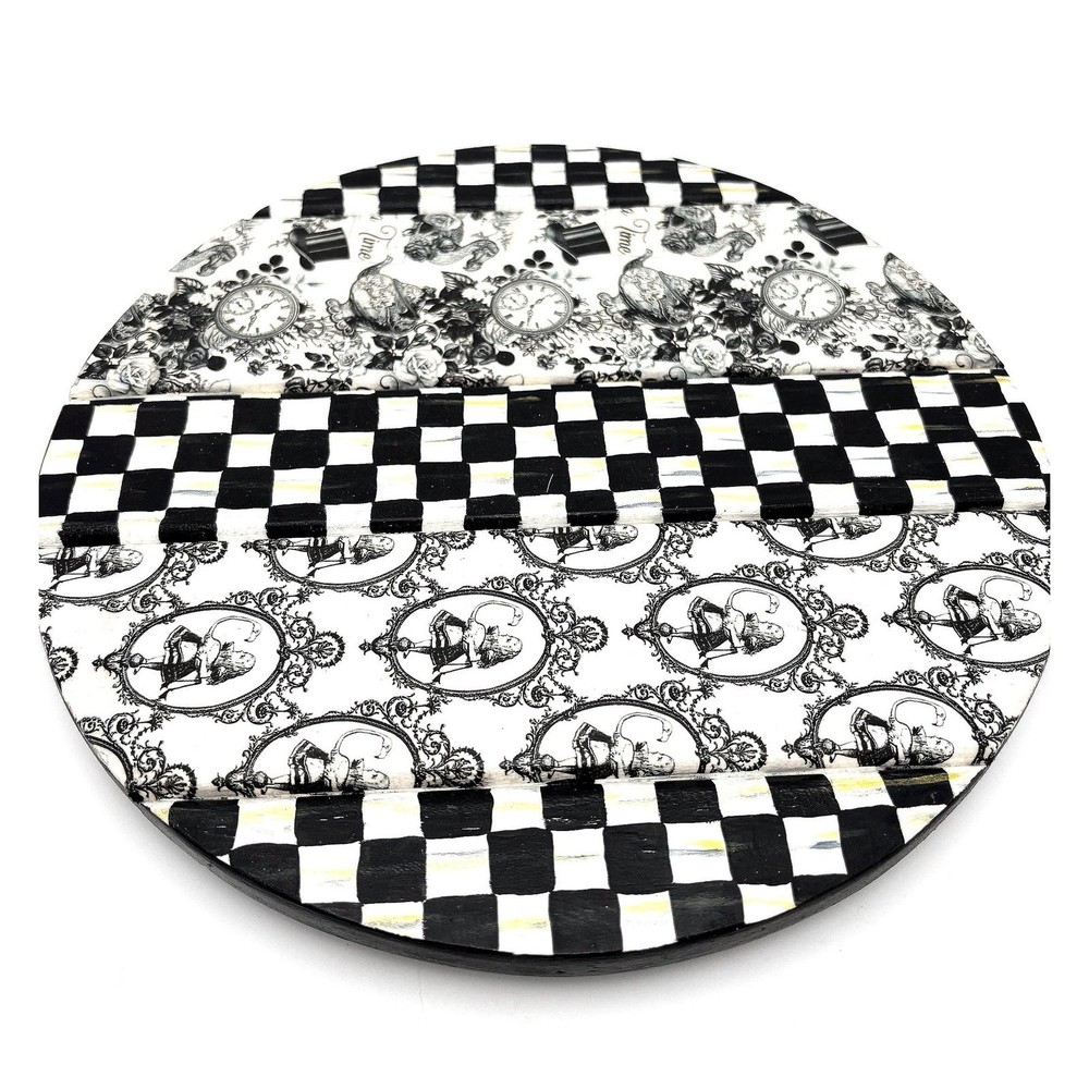 Handpainted Black and White Alice in Wonderland Table Centerpiece Riser