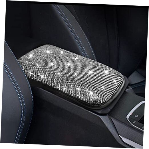 Car Armrest Cover for Women Diamond Rhinestone Bling Car Accessories Car White