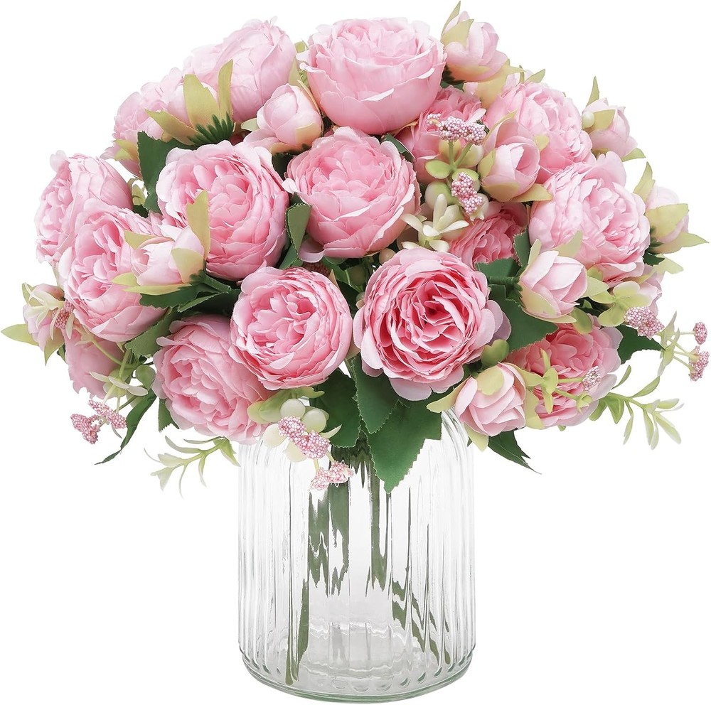 2 Packs Peonies Artificial Flowers, Light Pink Artificial Peonies, Silk Peonies