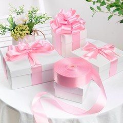 1-1/2 Inch 100 Yards Pink Satin Ribbon, Solid Fabric Ribbon Roll for Flower B…