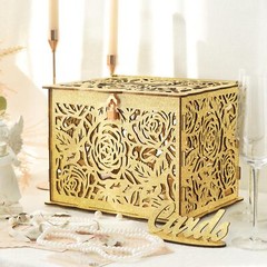 Glittery Gold Wedding Card Box with Lock Wooden Gift Card Box for Wedding Rec…