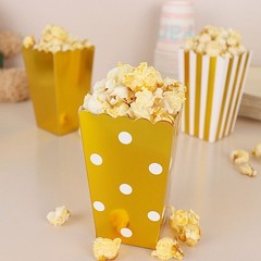 36 White Gold 5″ Cardboard Popcorn Style Party Favor Boxes Events Decorations