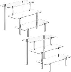 Acrylic Display Risers 3 Tier Clear Set of 2 Cupcake Stand Perfume Makeup Shelf