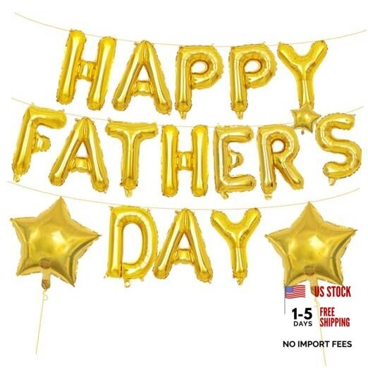 16 Inch “HAPPY FATHER’S DAY” Balloons Banner with 18 Inch Star Balloons – Gold