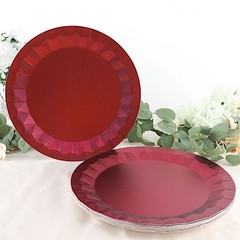 25 BURGUNDY Metallic Round 12″ Paper Salad Dinner Plates Geometric Design