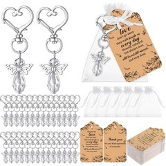 100 Set Angel Keychains Funeral Favors with Organza Bags & Sympathy Tags – Memor