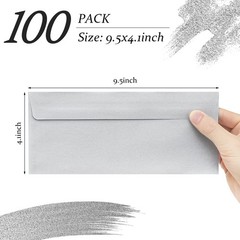 100 Pack Metallic Silver Envelopes #10 Business Envelopes 4-1/8 x 9-1/2 Self …