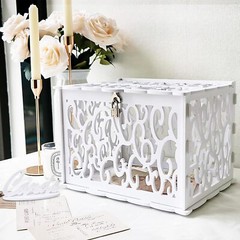 White Wedding Card Box with Lock PVC Card Holder for Wedding & Graduation