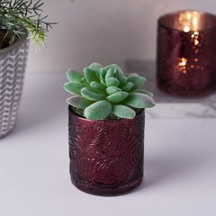 6 pcs 3″ Mercury Glass Votive Candle Holders with Leaves Design Wedding Party