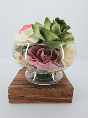Multicolor Roses Arrangement in Glass Bubble Bowl