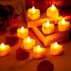 12 Pcs Heart Shape LED Tealight Candles Love LED Yellow Light, Dark Red Petal