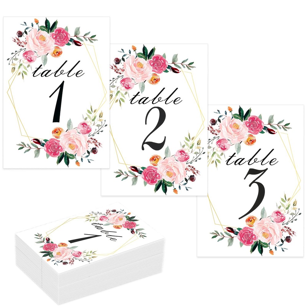 Floral Table Number Cards 1-26 Geometric 4 x 6 Double Sided Wedding Party