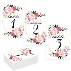 Floral Table Number Cards 1-26 Geometric 4 x 6 Double Sided Wedding Party