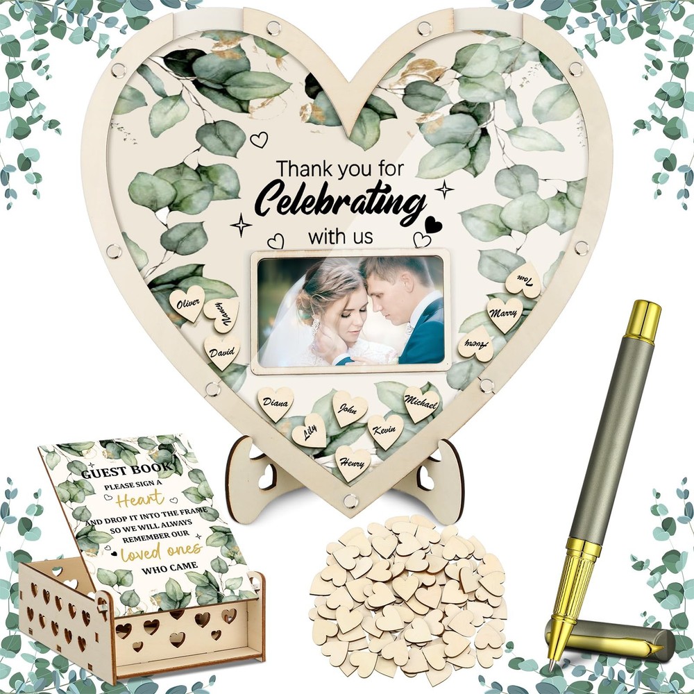 Wedding Guest Book Alternative with 100 Wood Hearts, Drop Box Pen 13.5 x 13.5…