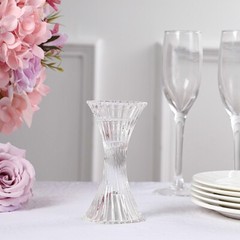 2 Clear 5 in Hour Glass Reversible Pillar and Taper CANDLE HOLDERS Party Events