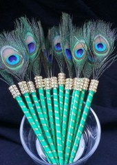 12 Peacock Feather Pen Favors ,Weddings,Sweet16,Quinceañera,Recuerdos/Bautizo