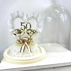 Vintage 50th Wedding Anniversary Cake Topper with Gold Champagne Flutes Ribbons