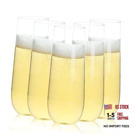 Pack 9 oz Stemless Plastic Champagne Flutes Disposable Champagne 48 Clear