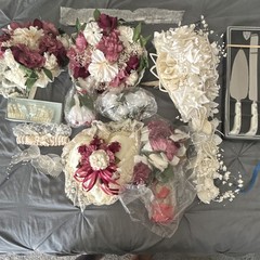 Artificial Wedding Flower Bouquet Set Burgundy/Ivory Rose 12x10in Fabric/Plastic