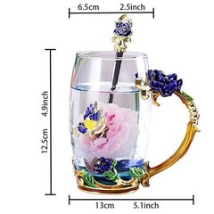 Enamel Glass Tea Cup Blue Rose Coffee Mug,Personalized Gifts for Birthday Mot…