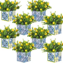 Blue Tile Lemon Centerpiece Decor – Amalfi Coast Style Box with Artificial Lemon