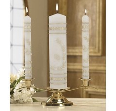 Will & Baumer Wedding Unity Candle Set Flowers Rings Gold Leaf 3 Pc