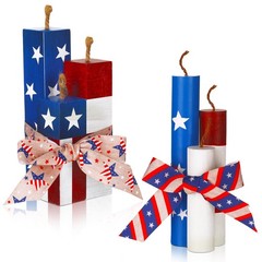 6 Pcs 4th of July Decorations Patriotic Tiered Tray Decor Firework Wooden Sign 2