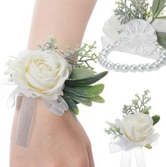 Rose Wrist Corsage Bracelet Boutonniere Set 2 Pack Wedding Flowers
