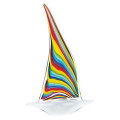 Elegant Murano Style Art Glass Colorful Centerpiece – Rainbow Sailboat, 14 Inch