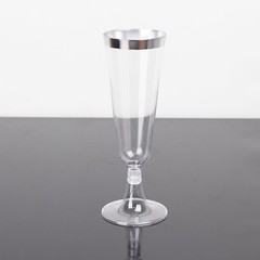 5 oz Clear with Silver Rim Plastic Champagne Disposable Glasses Party TABLEWARE