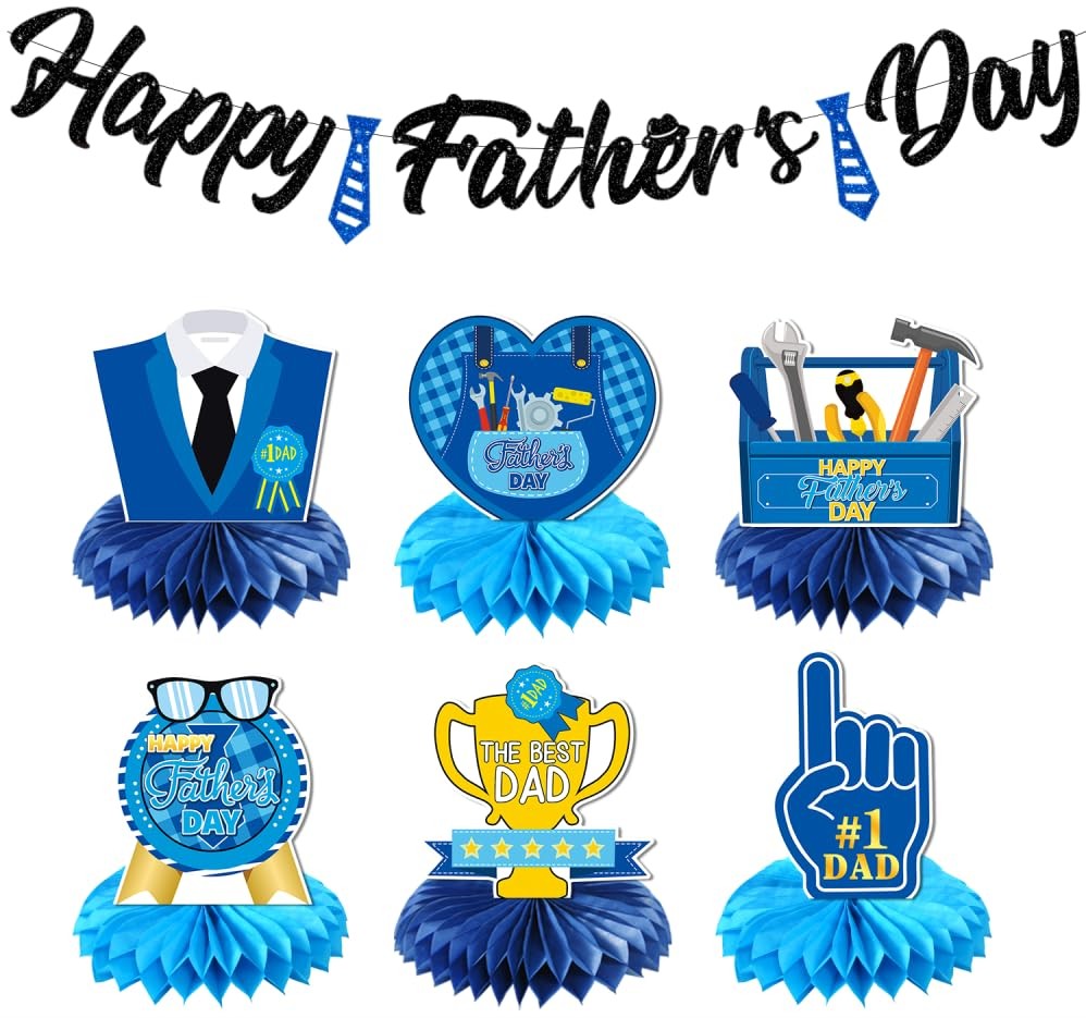 Happy Father’s Day Decorations Banner Table Honeycomb Centerpiece for Party, 3D