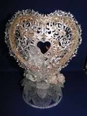 New Western Bride & Groom & Cowboy Hat, Rope Decored Heart Wedding Caketop, #132