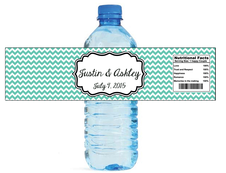 100 Chevron Mint wedding Anniversary Engagement Party Water Bottle Labels 8″x2″