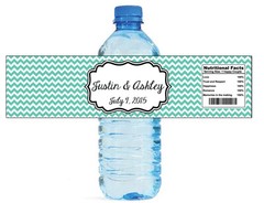100 Chevron Mint wedding Anniversary Engagement Party Water Bottle Labels 8″x2″
