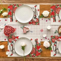 Hearts Love Happy Valentine’s Placemats Set 12″ x 18″, Rectangular 4 Pcs Red