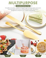 2-Piece Gold Cake Cutting Set Serrated Knife & Pie Server Spatula for Desserts