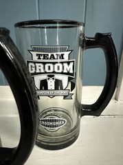 3 pc Team Groom handled clear glass tankard set Best Man Groomsman Beer mugs
