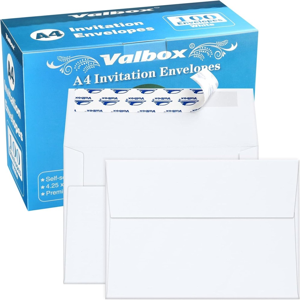 ValBox A4 Photo Envelopes 100 Qty 4 x 6 White (4.25 x 6.25 Inches),