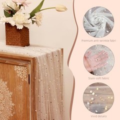 Gold Sequin Gauze Table Runner Whit Star 10FT,Sheer Tulle 10ft x 1pcs White