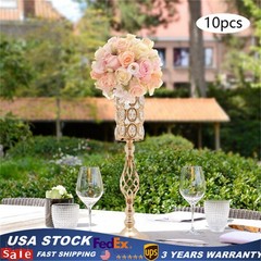 10pc 24″ Tall Gold Iron Crystal Beaded Vases Wedding Party Centerpieces Supplies