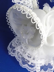 New Vintage Double White Satin Bells Cake topper with elegant Lace #423