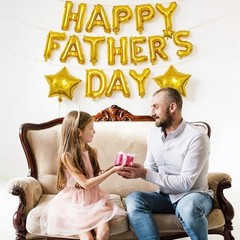 16 Inch “HAPPY FATHER’S DAY” Balloons Banner with 18 Inch Star Balloons – Gold