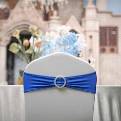 10 Royal Blue Spandex CHAIR SASHES with Silver Round Buckles Wedding Decorations