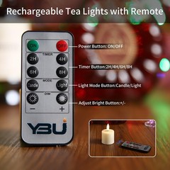YBU Rechargeable Flameless Tea 1.6 inches x x 2.2 inches, Amber