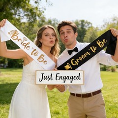 Docooniver 2 Pack Bride and Groom to be Sash Set Bachelorette White&black